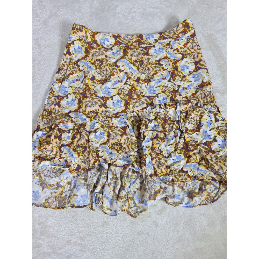 Free People Nadia Skirt Faux Wrap Floral Ruffle Mini Size 0 Yellow Combo NWT